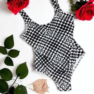 Emily B Women’s One-Piece Swimsuit – Size Small | Black & White Polka Dot